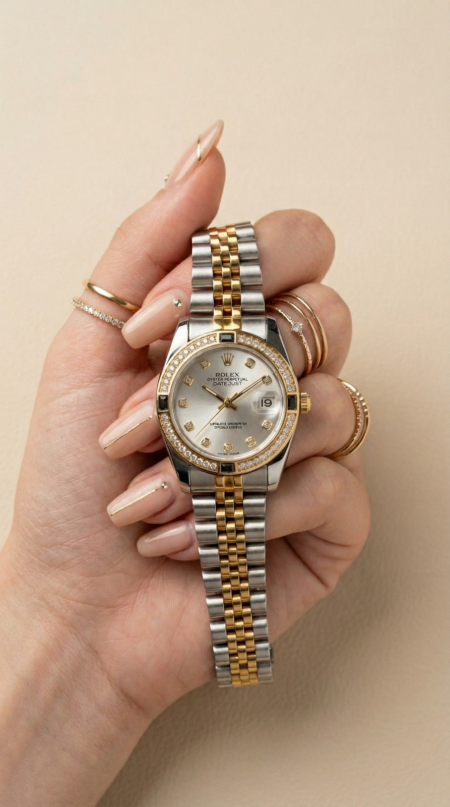 Ro-lex Lady Datejust Onyx Pearl Two Tone Women Watch