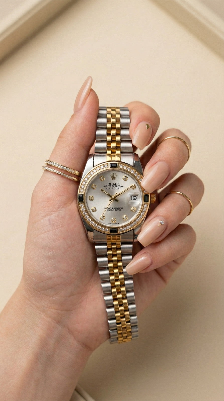 Ro-lex Lady Datejust Onyx Pearl Two Tone Women Watch