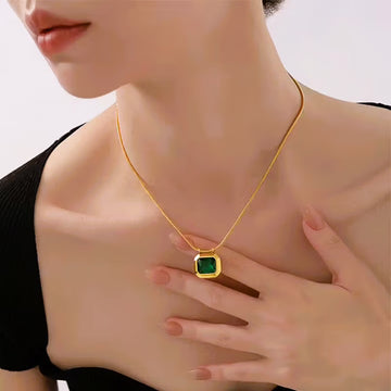 Emerald Bezel Solitaire Pendant Necklace