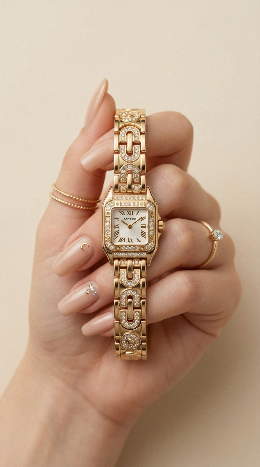 Cartier Sparkle Golden White Dial Women Watch
