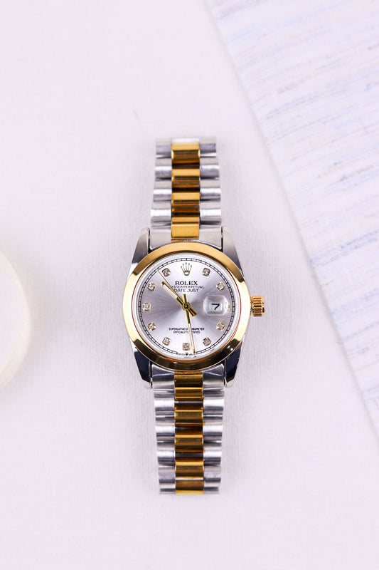 Rol-ex Diamond Dial Delight DateJust Women Watch - Plain Bezel