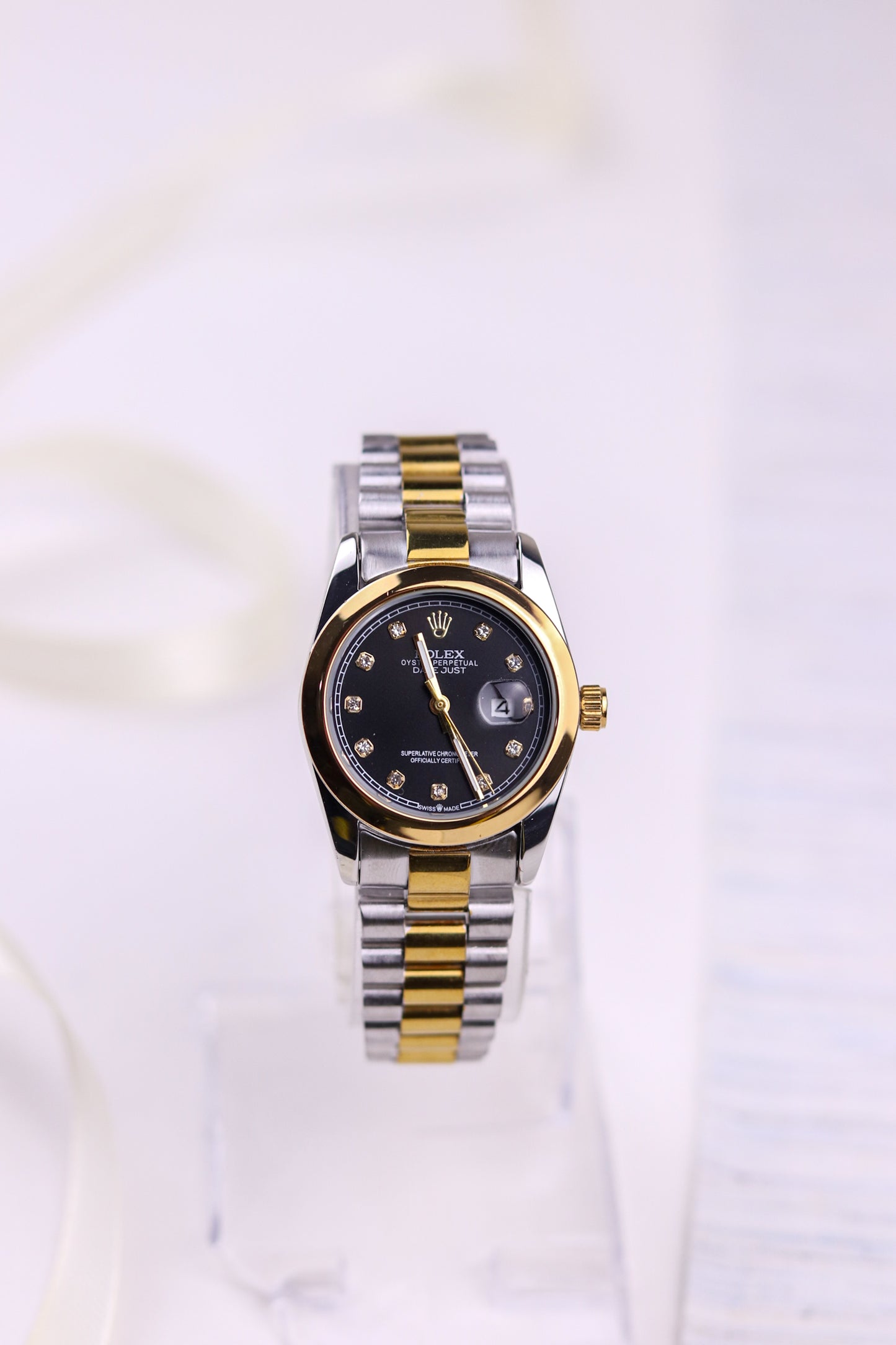 Rol-ex Black Pearl DateJust Women Watch - Plain Bezel