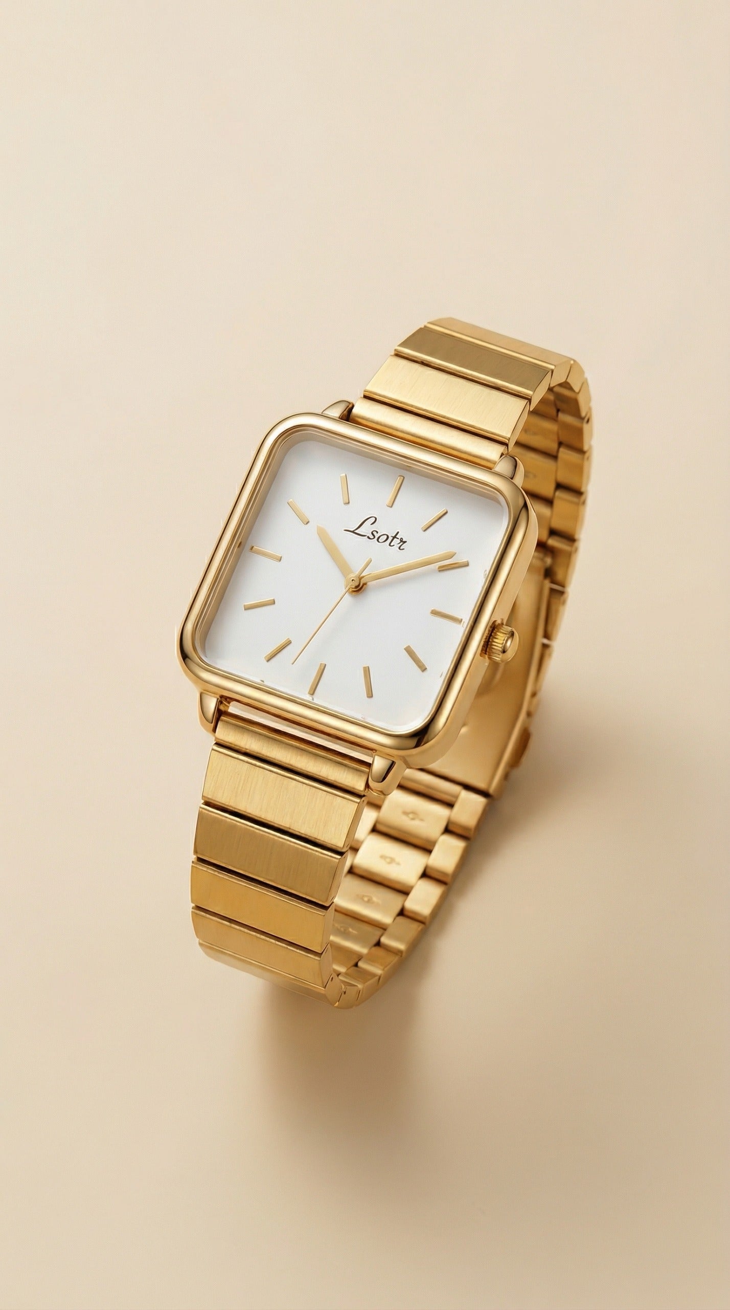 Lsotr Gold White Dial Quadro Pressed Women Watch