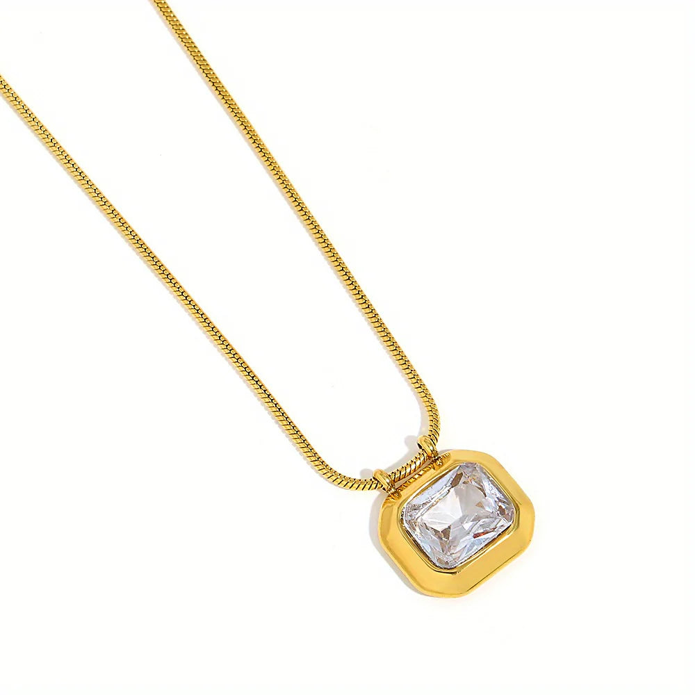 Crystal Bezel Solitaire Pendant Necklace