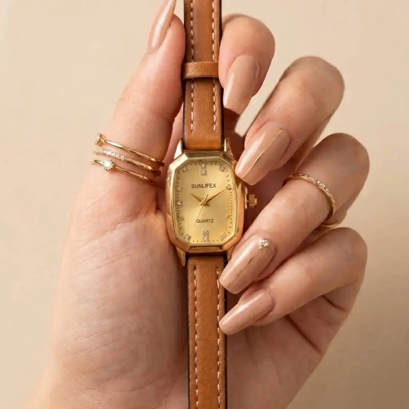 Dainty Retro Women Strap Watch featuring a vintage-inspired design, perfect for daily wear jewellery Pakistan and elegant everyday styling for women.