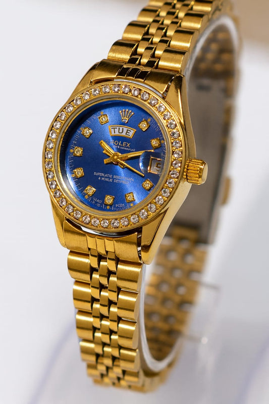 Ro-lex Blue Sparkle Day-Date Watch