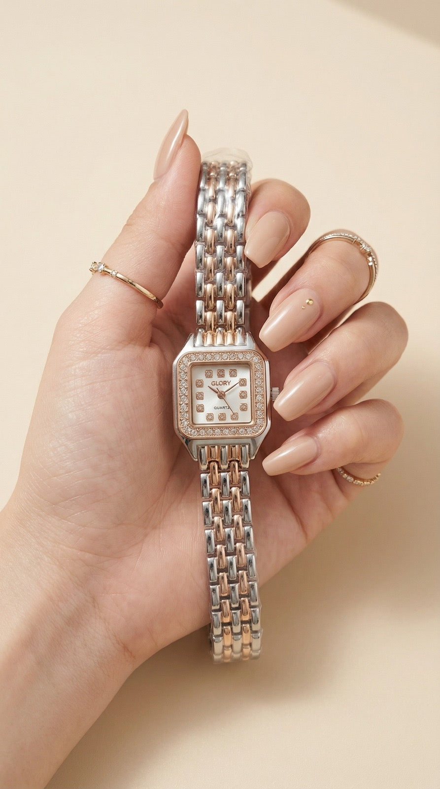 Glory Two-Tone Glow Square Rose Gold Watch