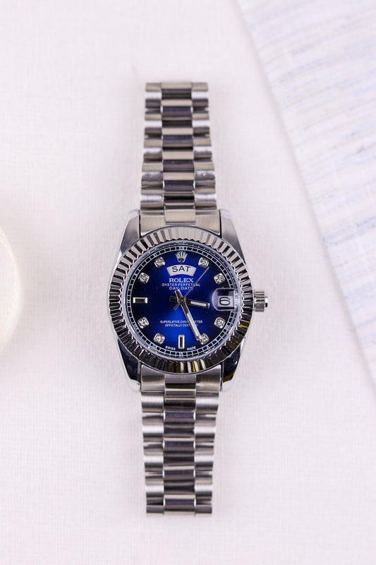 Ro-lex Blue Titan Day-Date Watch