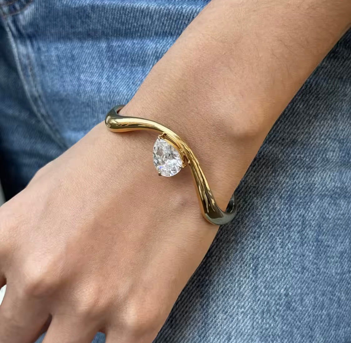 Pear Shape Solitaire Bangle