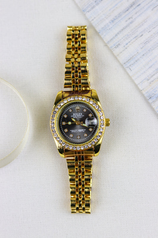 Rol-ex dateJust Golden - Black Dial Watch