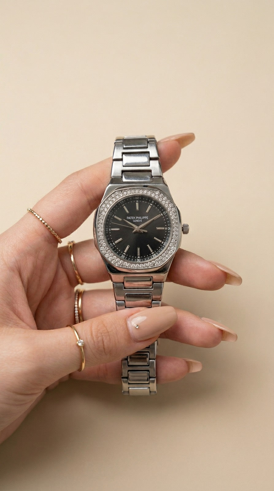 Patek Silver Black Classic Women Watch