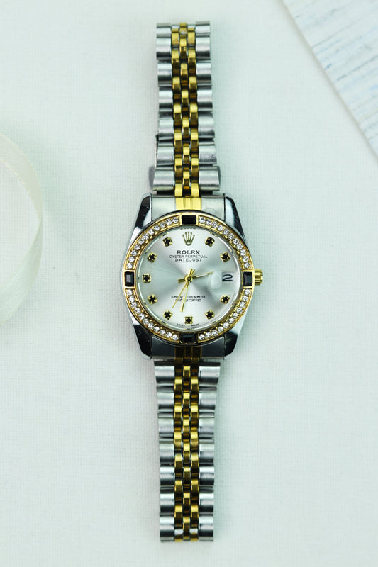 Ro-lex Lady Datejust Onyx Pearl Two Tone Women Watch