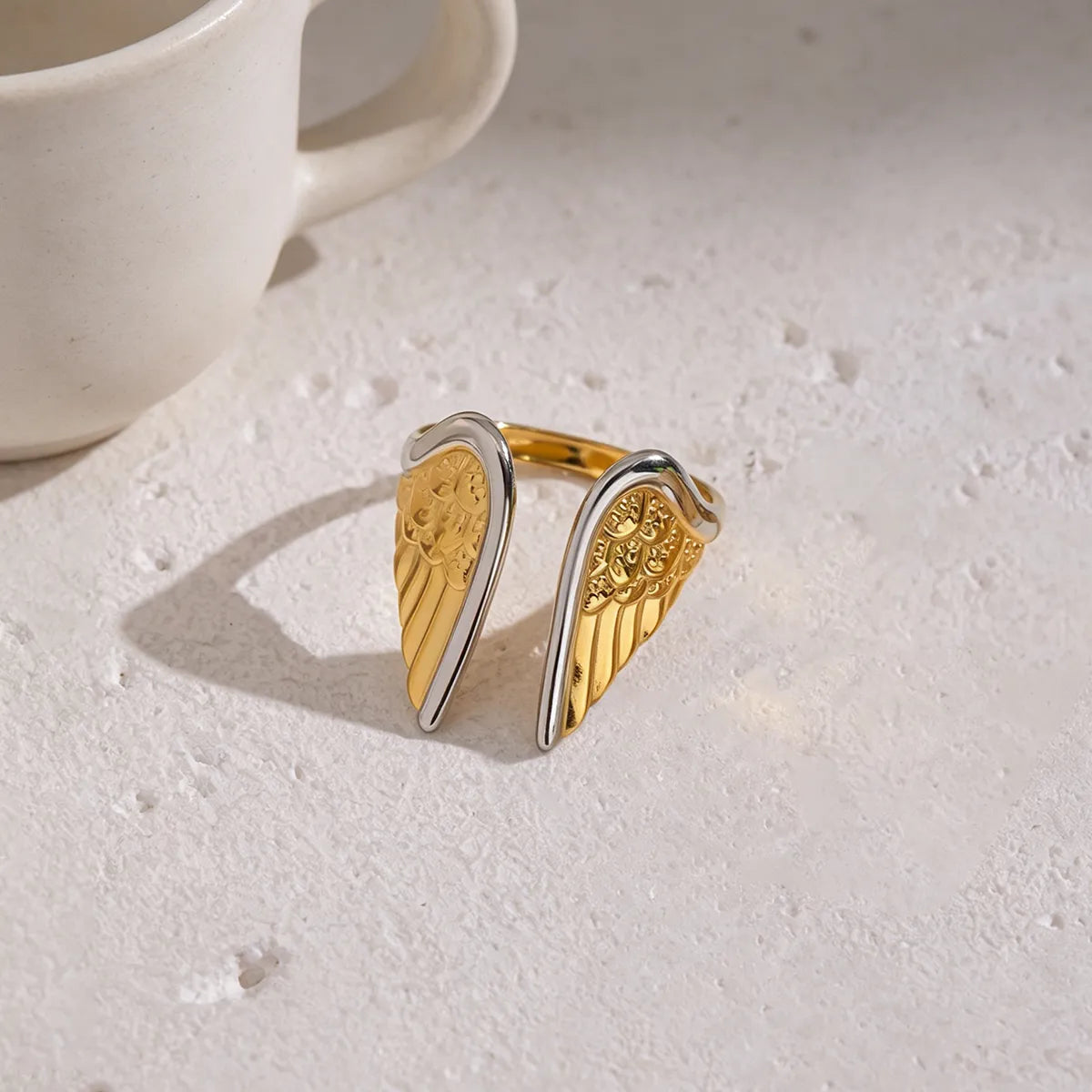 Two-Tone Feather Adjustable Ring