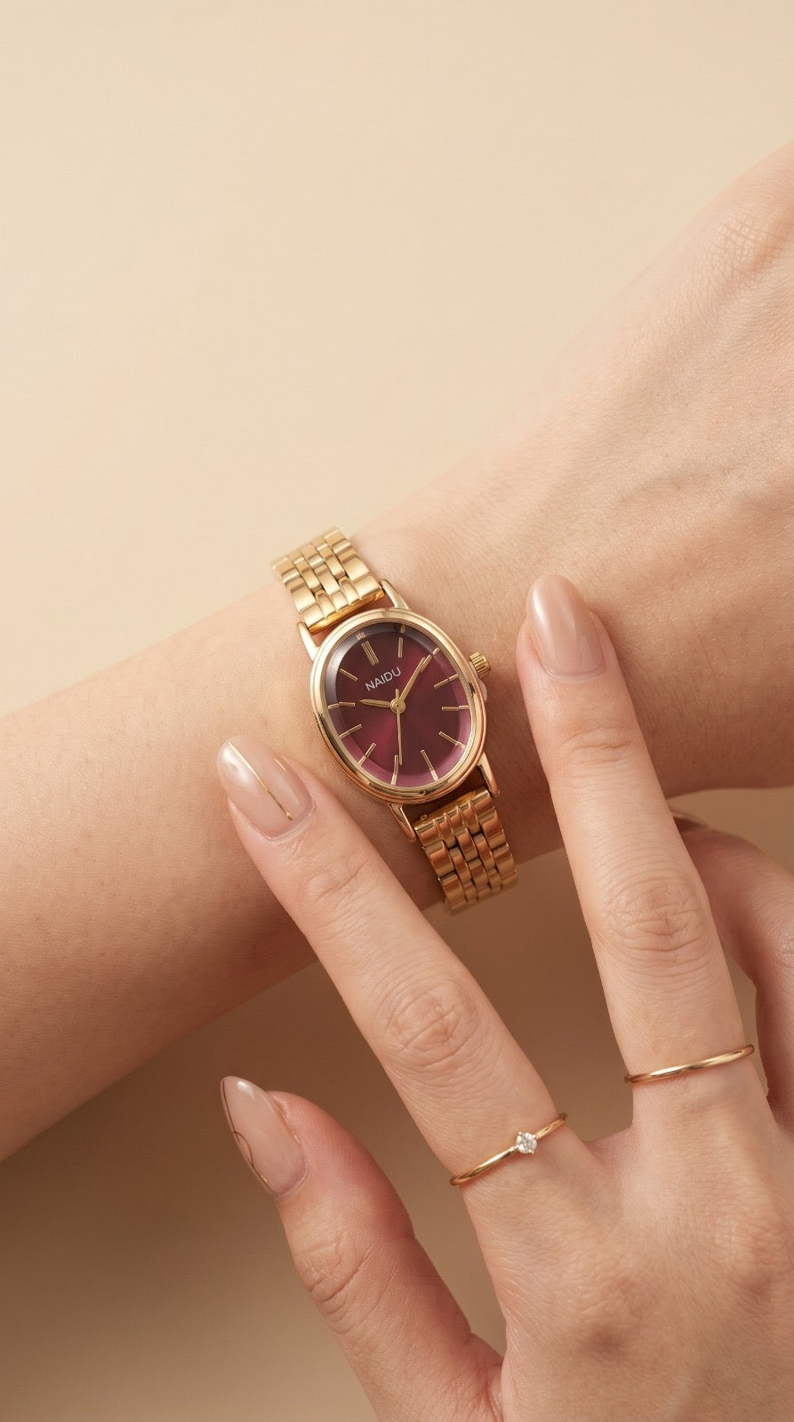Naidu Burgundy Oval Women Watch