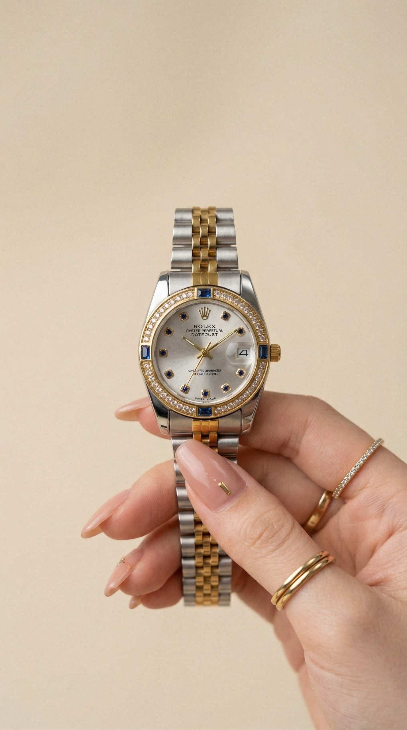Rol-ex Gilded Blue Datejust Women Watch