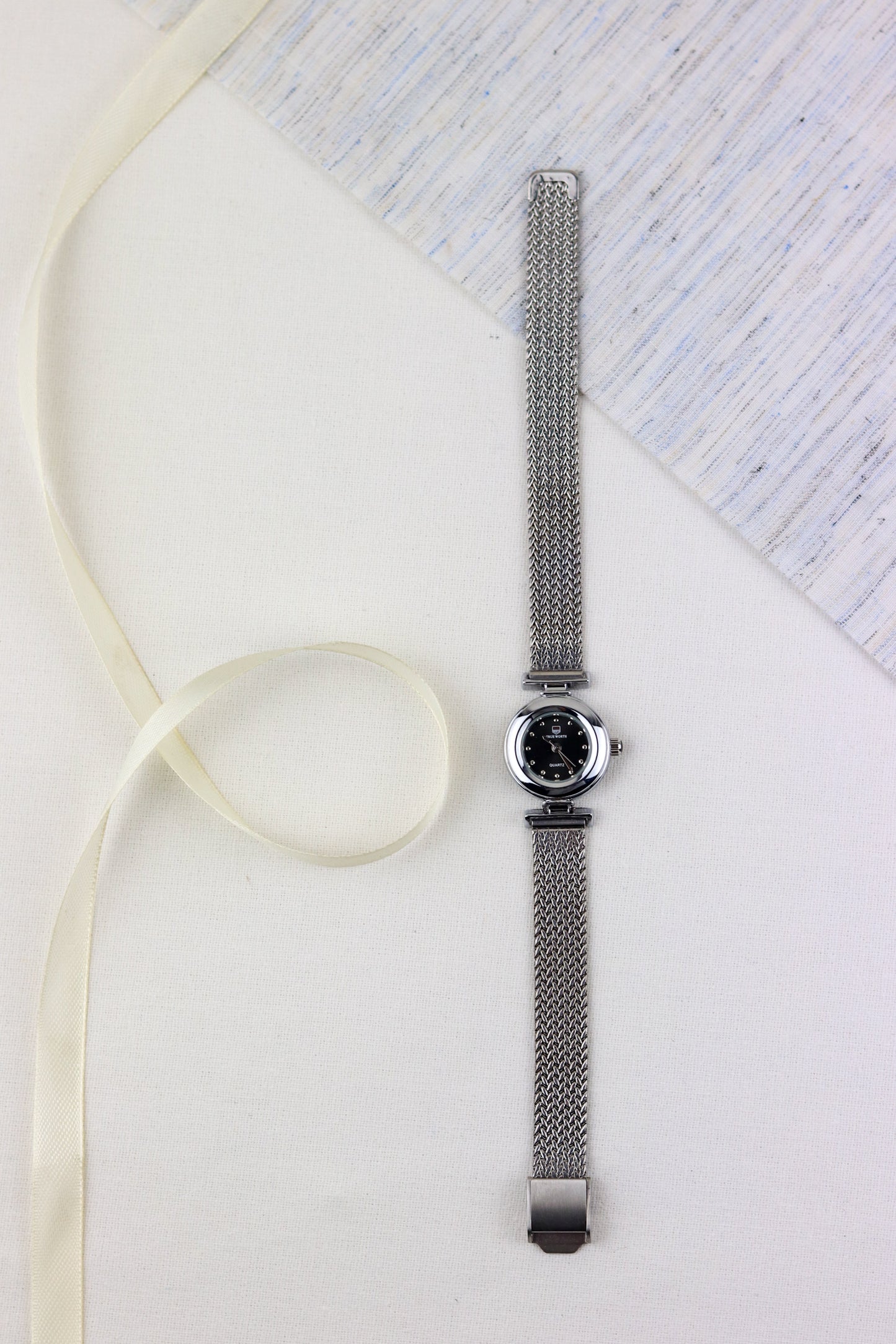 True-Worth Silver Quartz Crystal Cascade Watch