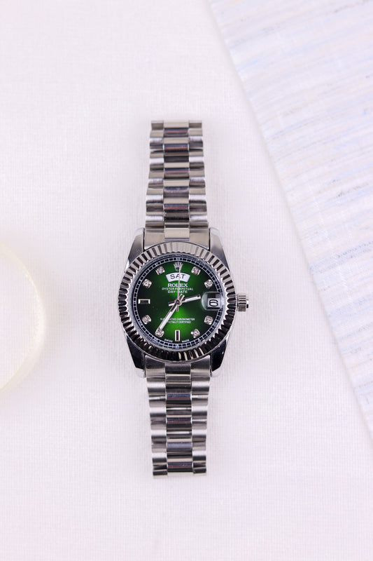 Ro-lex Emerald Timepiece Day-Date Watch
