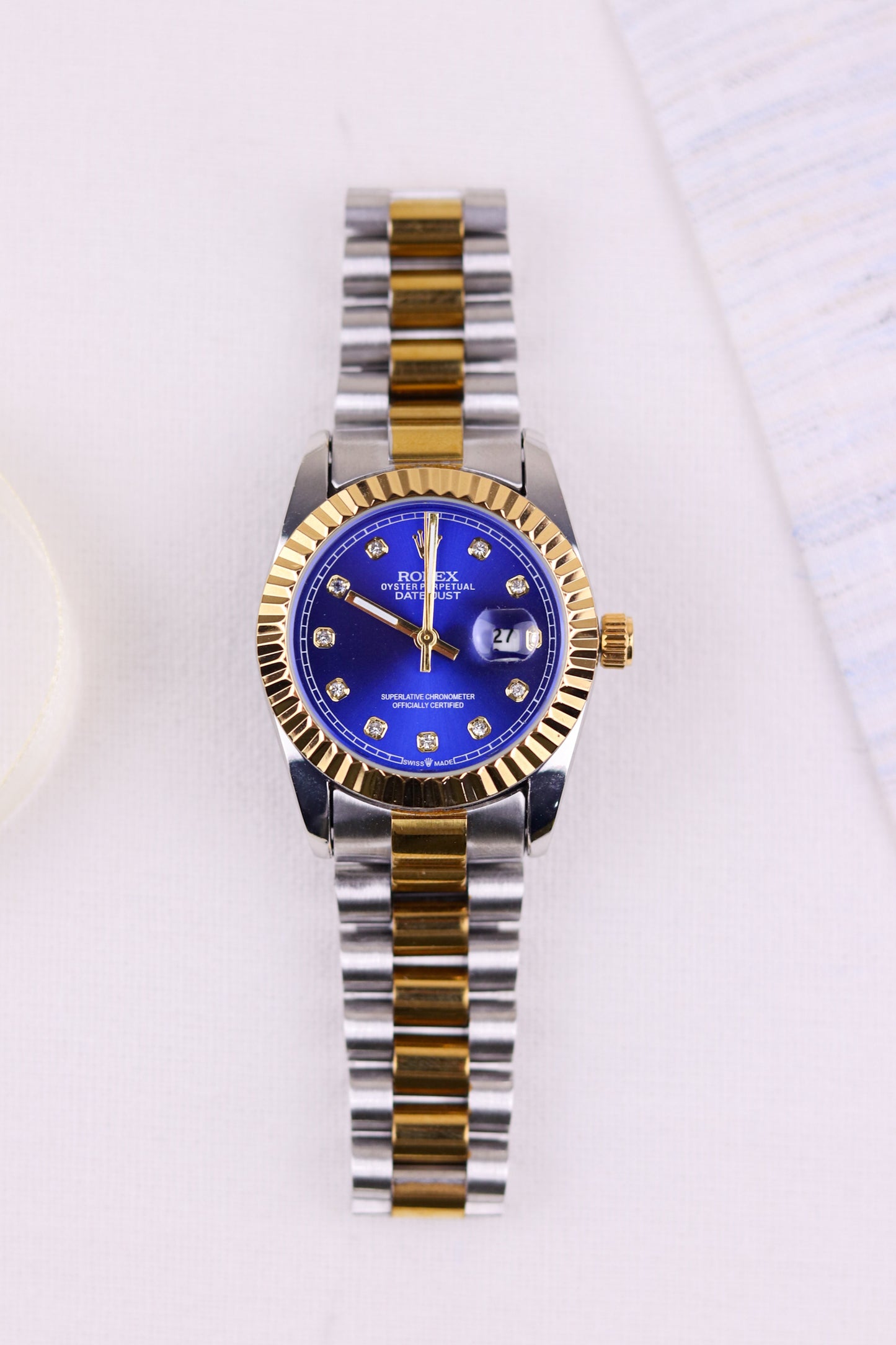 Rol-ex Blue Dial Delight DateJust Women Watch - Fluted Bezel