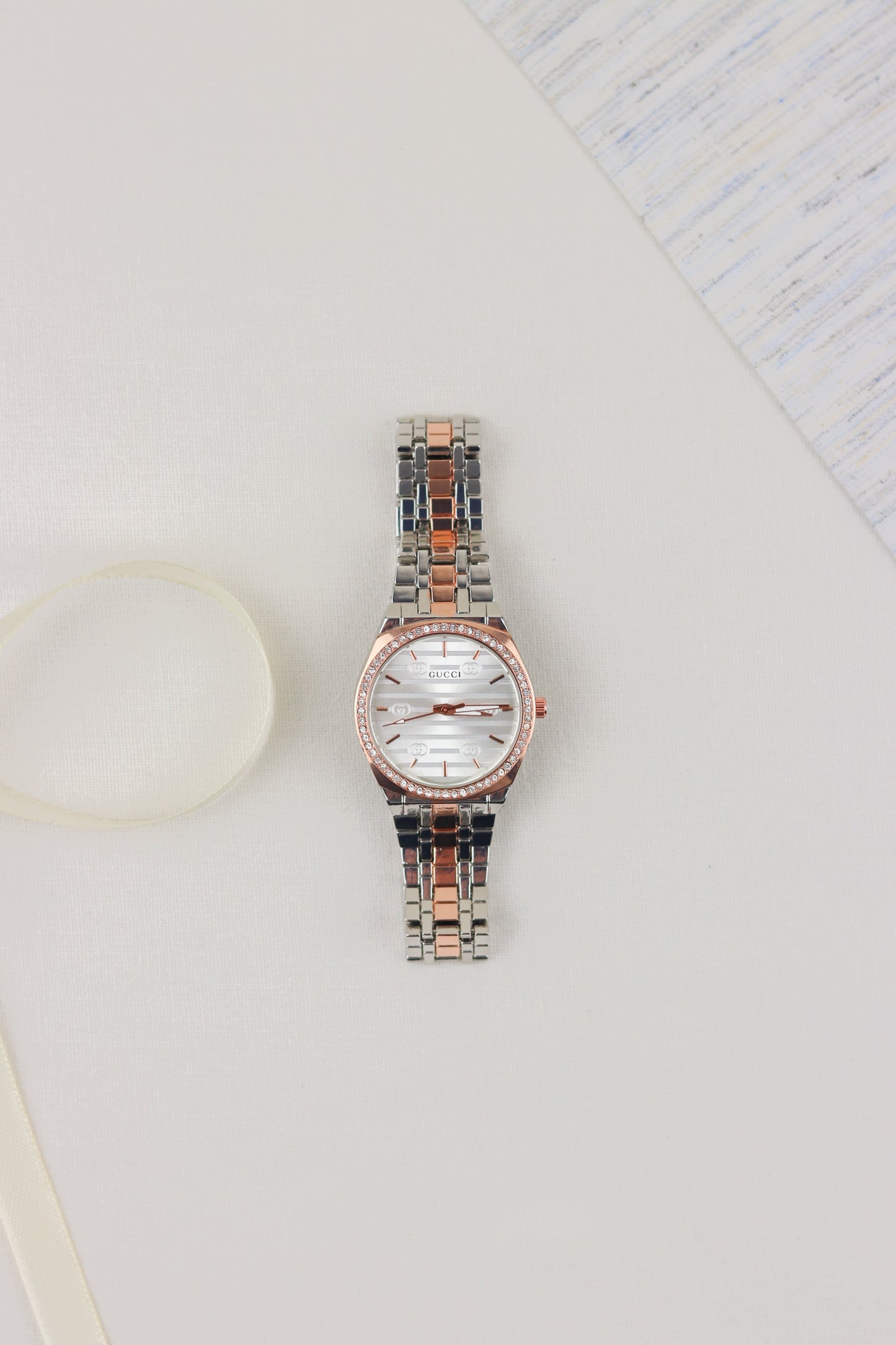Gucci Glamour Rose Gold & Steel Watch