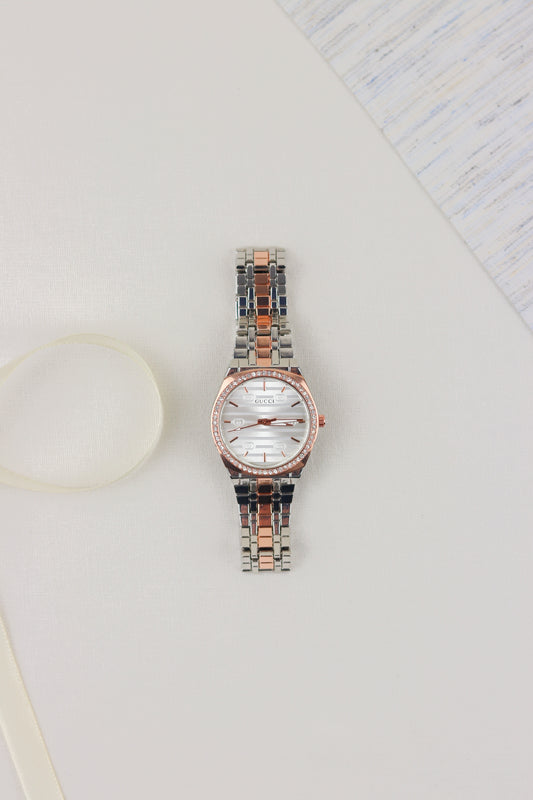 Gucci Glamour Rose Gold & Steel Watch