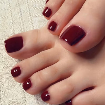 Red Square Shaped ToeNails 24pcs Press-on Nails