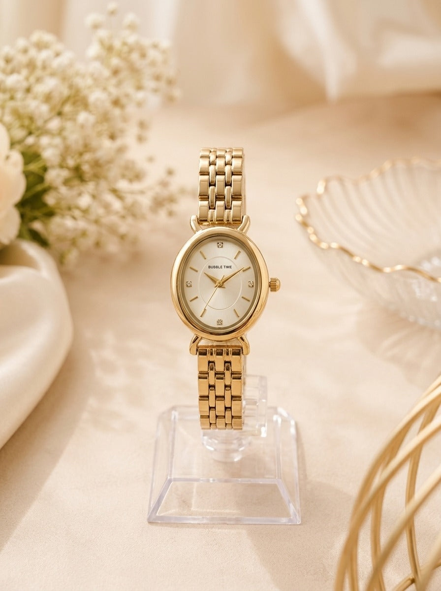 Bubble Time Golden White Dial Women Watch