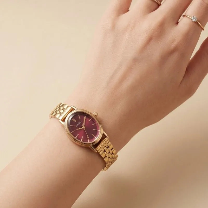 Naidu Burgundy Oval Watch for Women - Stylish Office Wear Jewellery Pakistan and Fashion Accessory