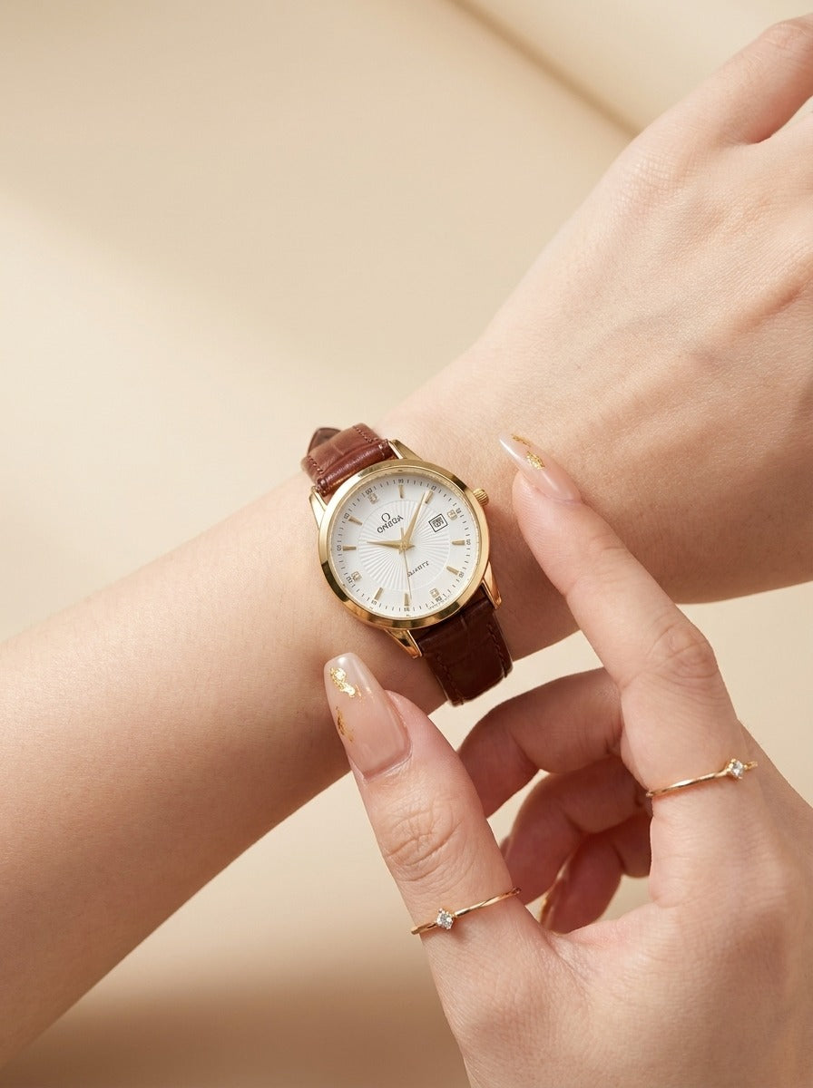 Omega Classic Vintage Women Strap Watch - Brown