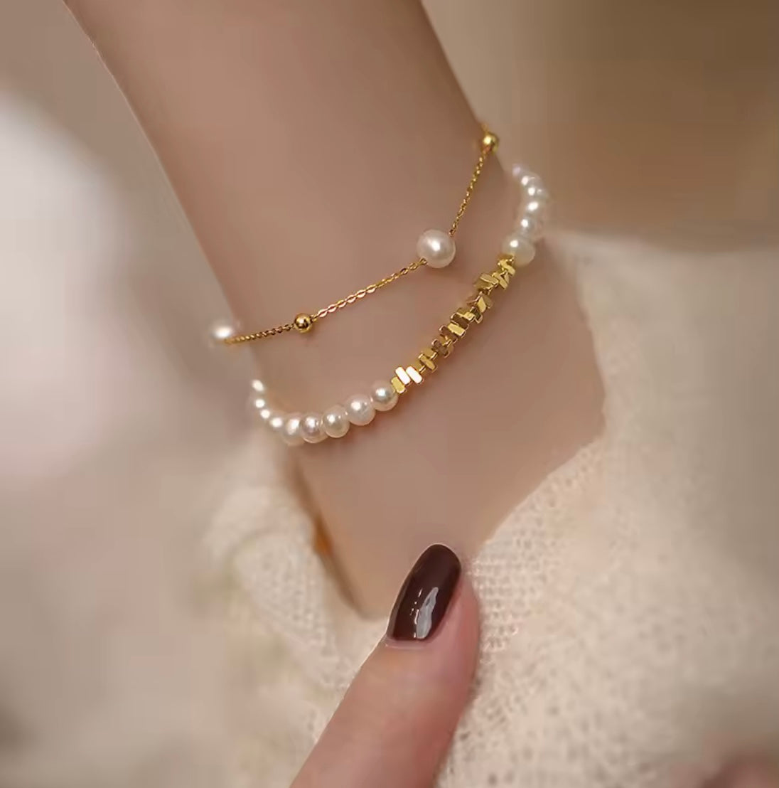 Duo Beaded Pearl Bracelet