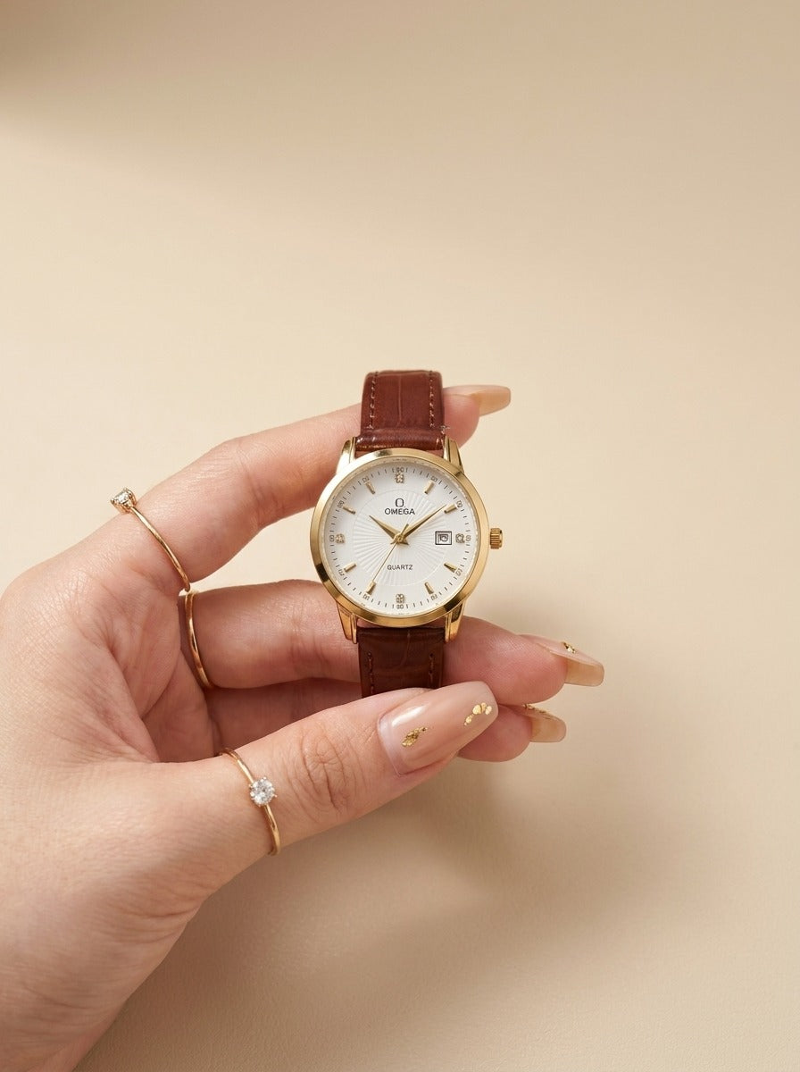 Omega Classic Vintage Women Strap Watch - Brown