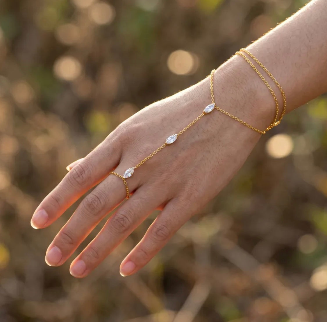Multi Layer Finger Bracelet – 18K Gold Plated Stainless Steel Hand Harness Bracelet for Women in Pakistan