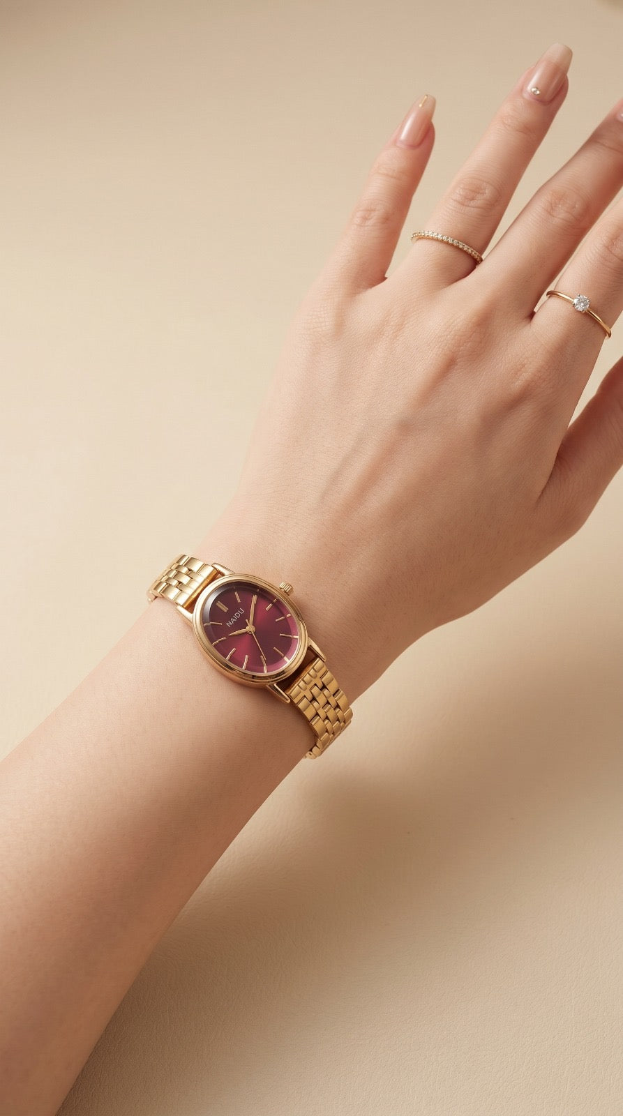 Naidu Burgundy Oval Women Watch