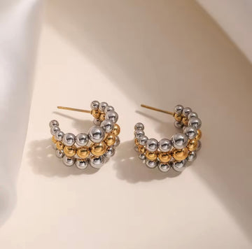 Two-Tone Beaded Hoop Earrings | Stylish Hoop Earrings Pakistan