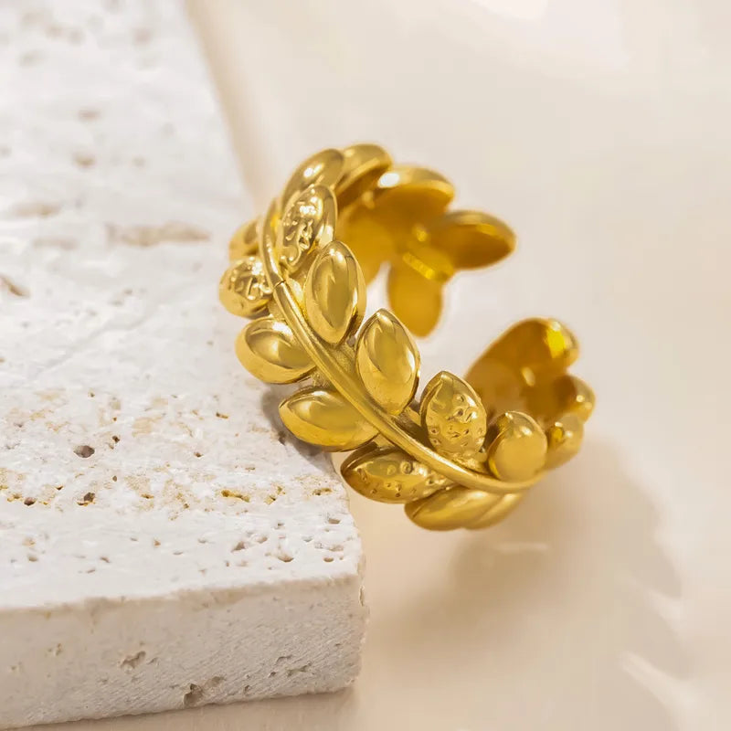 Gold Plated Leaf Open Ring