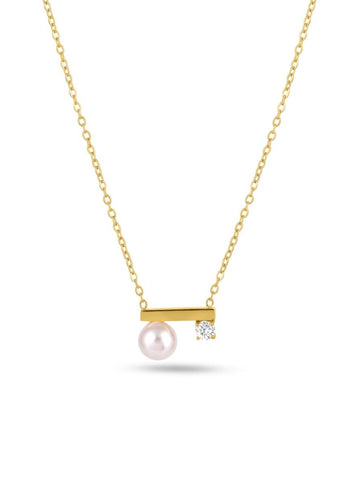 Double Pearl Bar Pendant Necklace