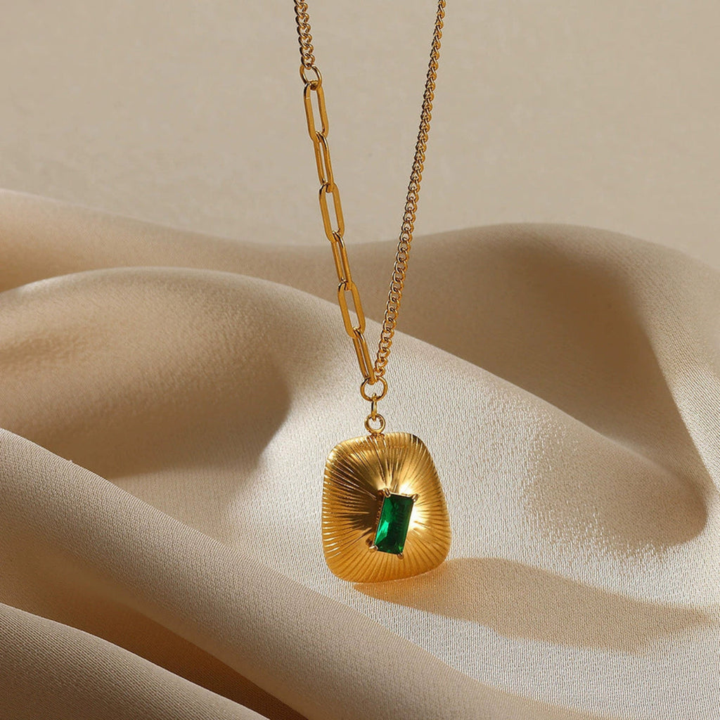 Gold Emerald Shield Necklace