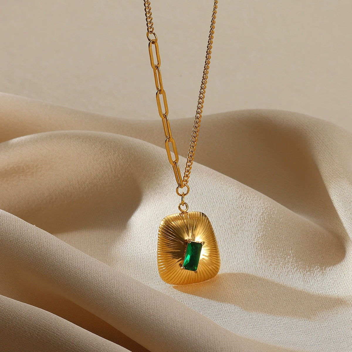 Gold Emerald Shield Necklace