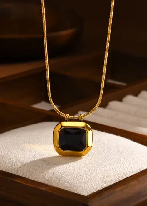 Black Bezel Solitaire Pendant Necklace