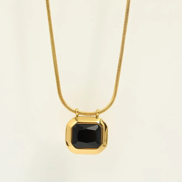 Black Bezel Solitaire Pendant Necklace