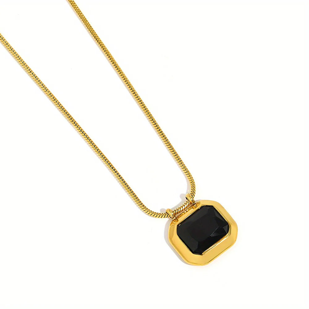 Black Bezel Solitaire Pendant Necklace