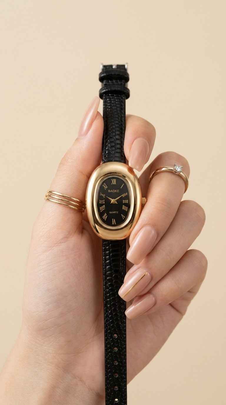 Aura Vintage Women Strap Watch - Black Dial