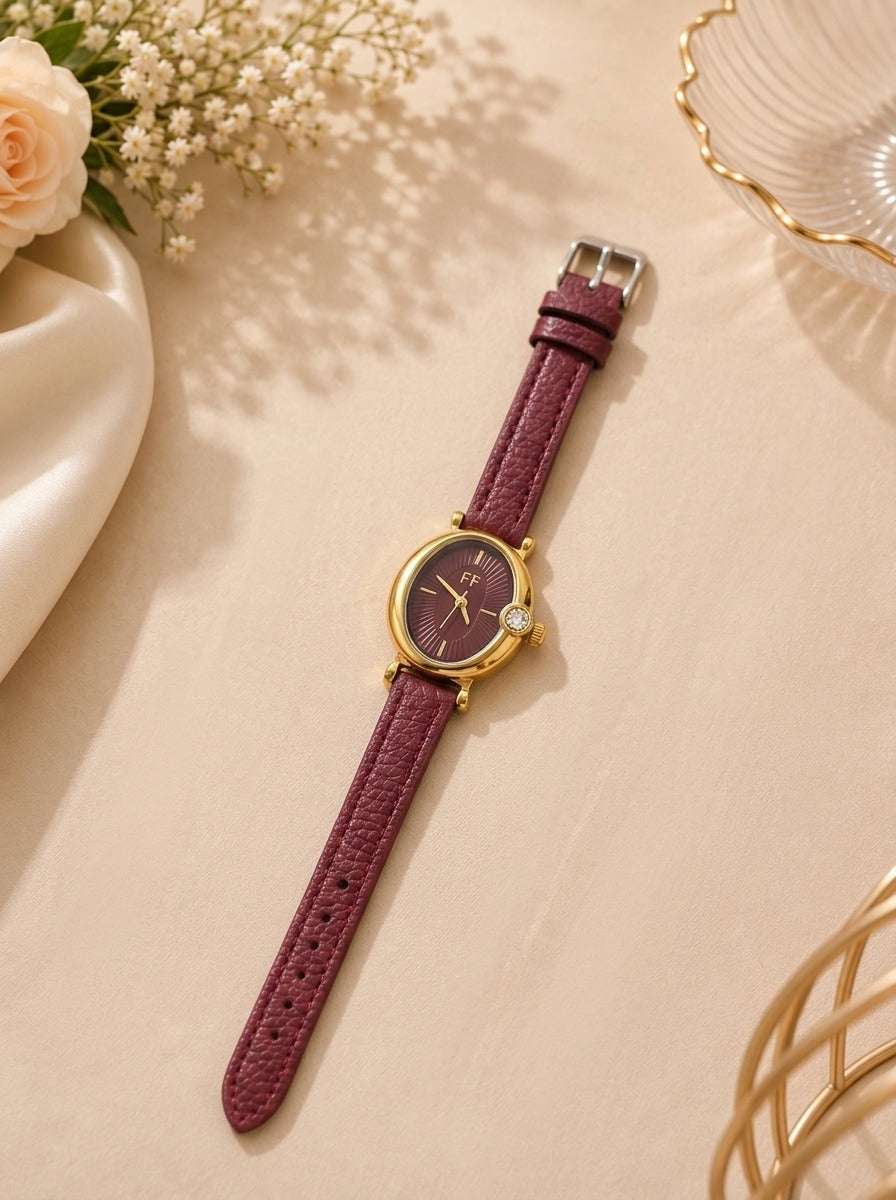 FF Vintage Velvet Women Strap Watch | Classic Women's Watch Pakistan