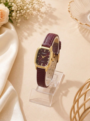 Rebirth Burgundy Vintage Women Strap Watch | Classic Women's Watch Pakistan