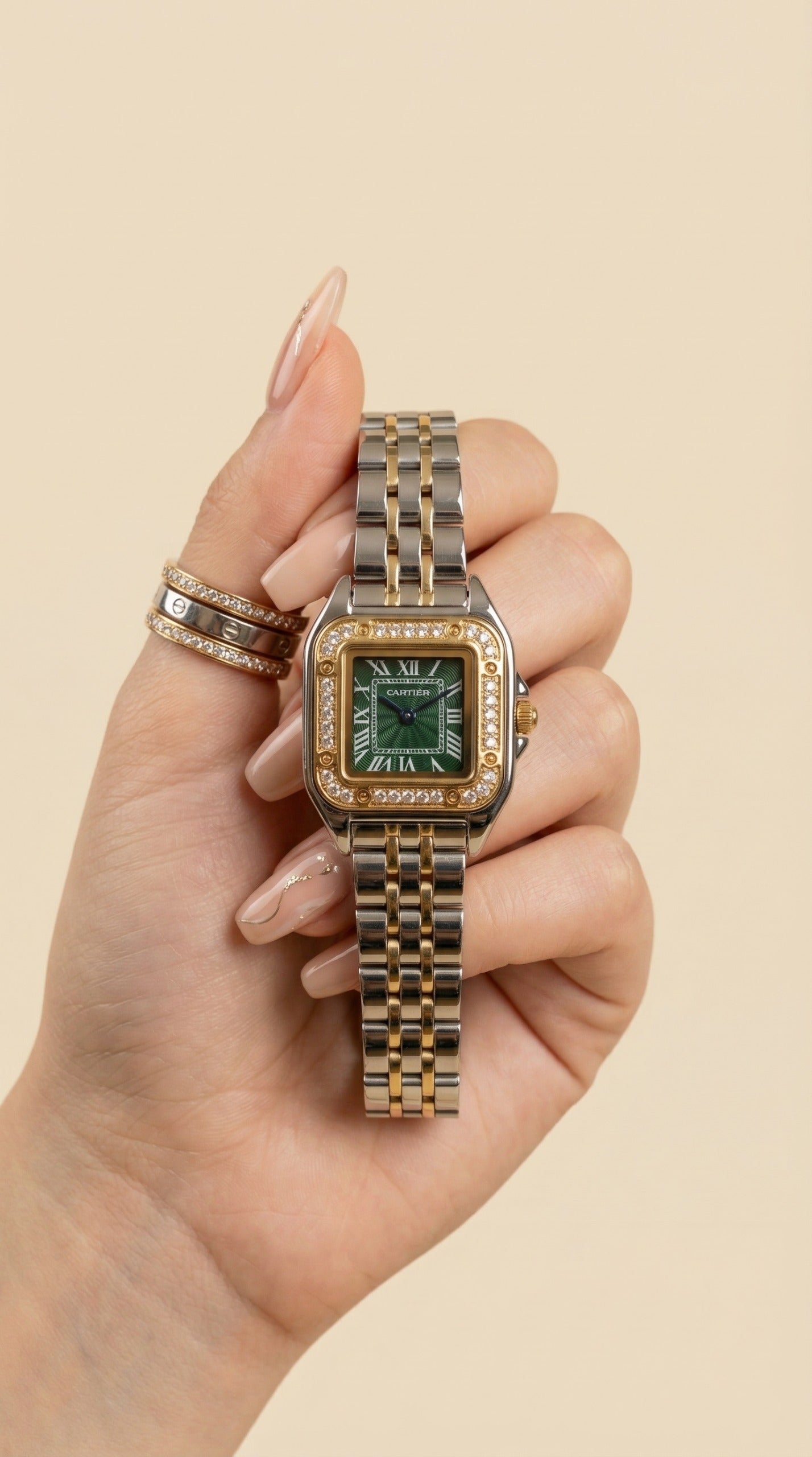 Cartier Diamond Women Watch - Green Dial