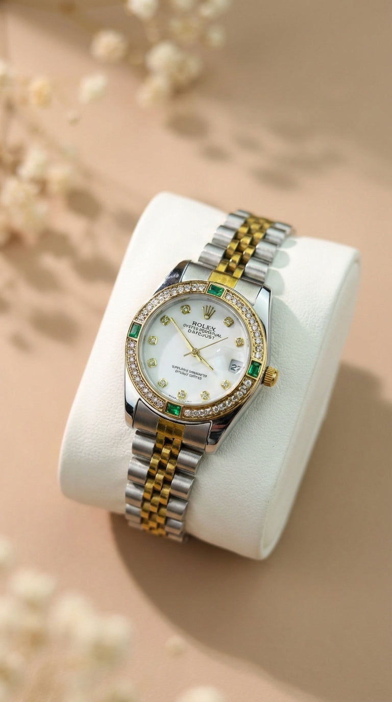 Ro-lex Lady Datejust Emerald Two Tone Women Watch