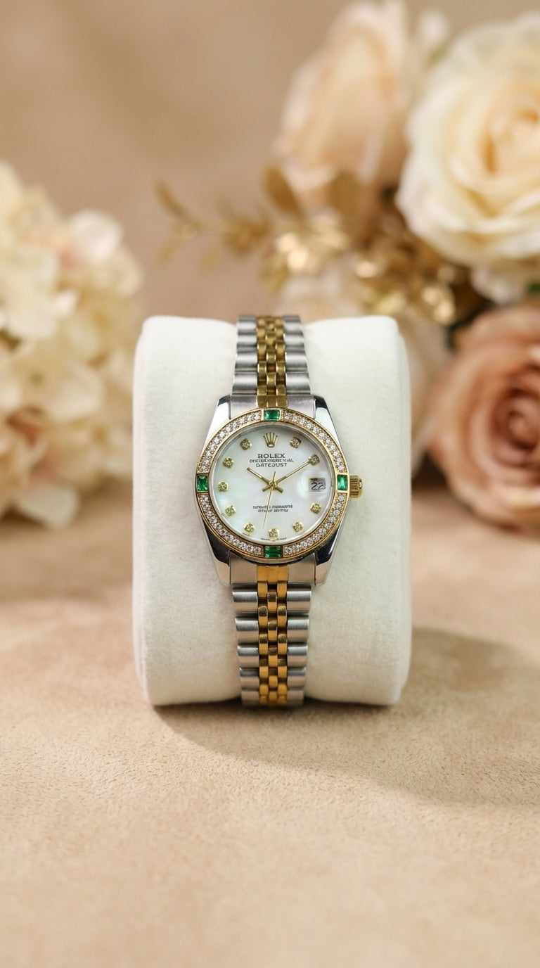 Ro-lex Lady Datejust Emerald Two Tone Women Watch