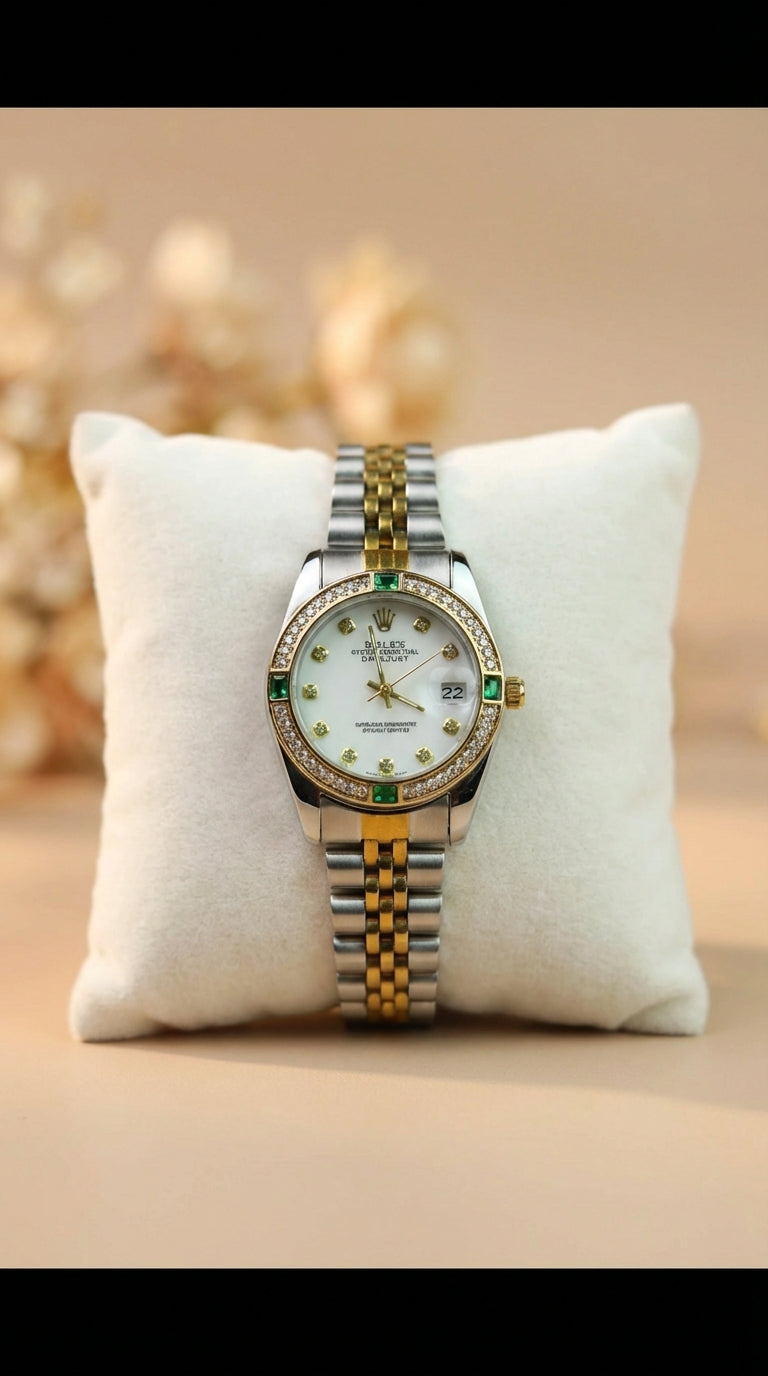 Ro-lex Lady Datejust Emerald Two Tone Women Watch