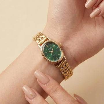 Naidu Emerald Vintage Oval Women Watch – Elegant Daily Wear Jewellery Pakistan with Vintage Oval Dial