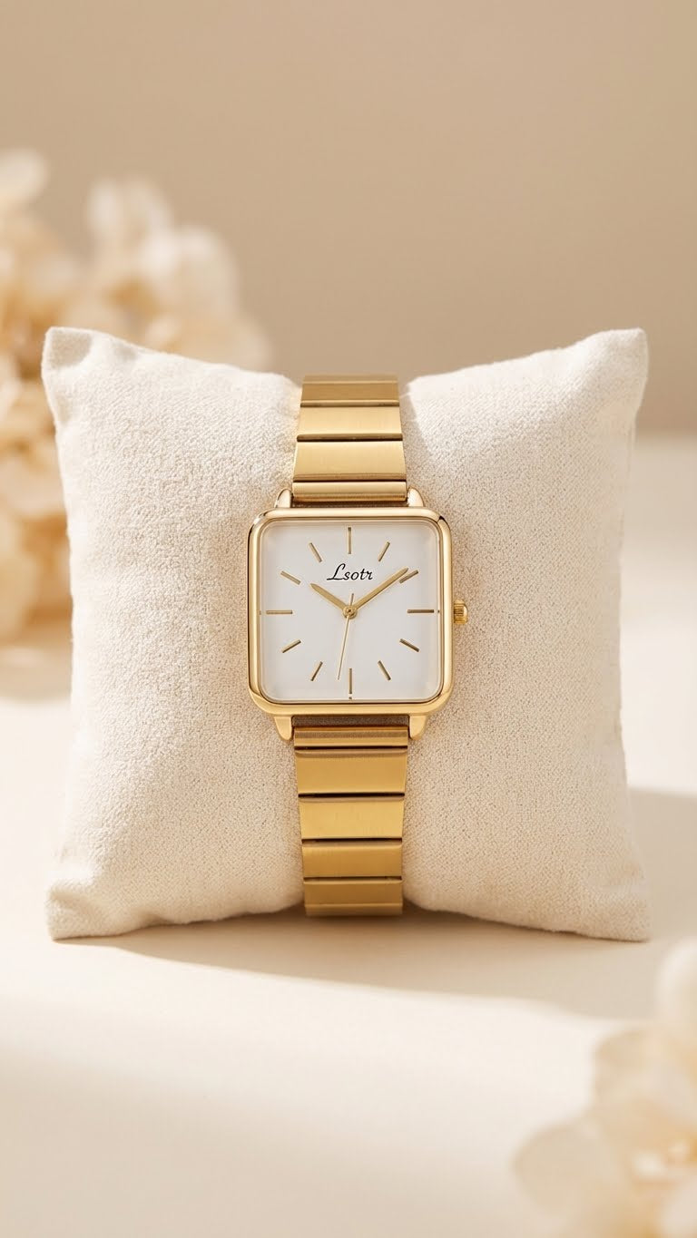 Lsotr Gold White Dial Quadro Pressed Women Watch