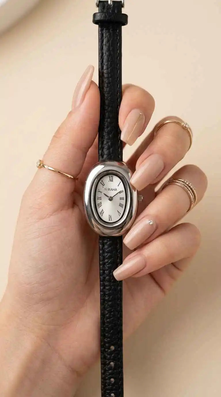 Raha Oval Women Strap Watch with elegant oval dial – daily wear jewellery Pakistan